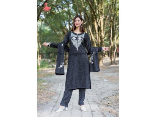 Aamayra Fashion House Black Kurti With Pant And Shawl Set For Women